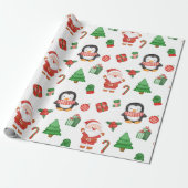 Kerstman, Pinguïn en Decoraties Cadeaupapier (Uitgerold)