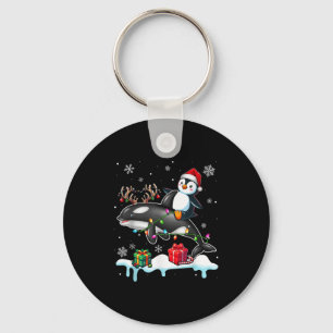 Kerstman Pinguïn Rijden Rendier Orka Lover Sleutelhanger