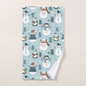 kerstman, pinguïns en bomen bad handdoek (Handdoek)