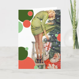  Kerstman & Pinup Meisje Kerstmis Feestdagen Kaart