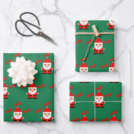 Kerstman Pixel Art 3 Inpakpapier Vel (Voorkant)