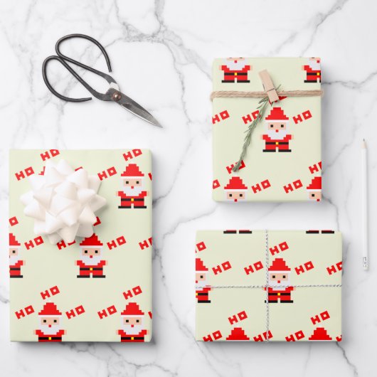 Kerstman Pixel Art 3 Inpakpapier Vel (Voorkant)