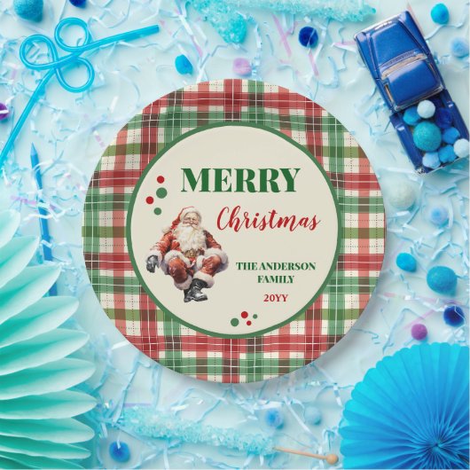 Kerstman Plaid Geruit Party Papieren Borden Papieren Bordje (Feest)