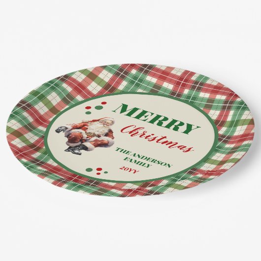 Kerstman Plaid Geruit Party Papieren Borden Papieren Bordje (Gekanteld)