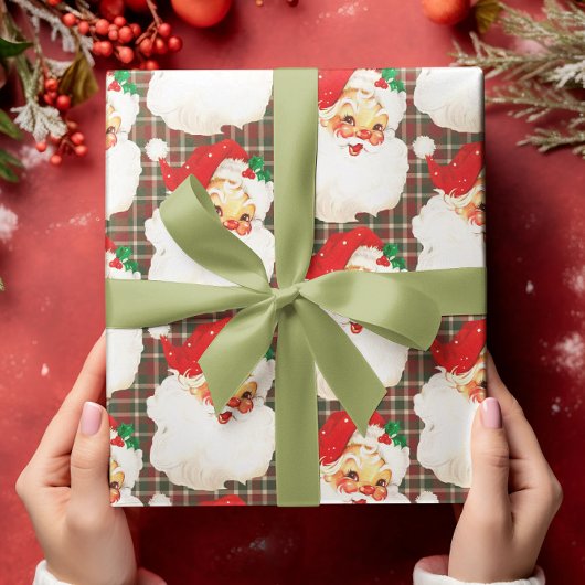 Kerstman Plaid Kerstfeest Cadeaupapier