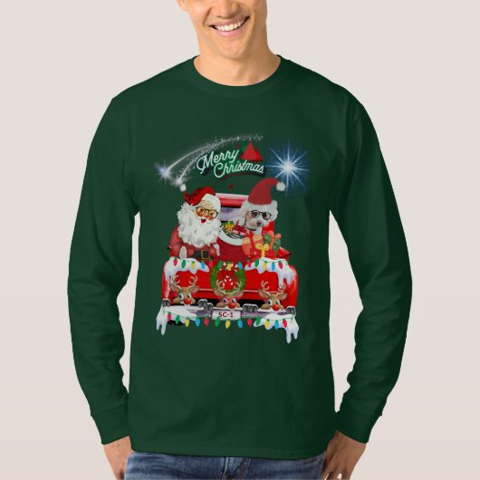 Kerstman & Poedel Kerst Rood Pickup T-shirt (Voorkant)