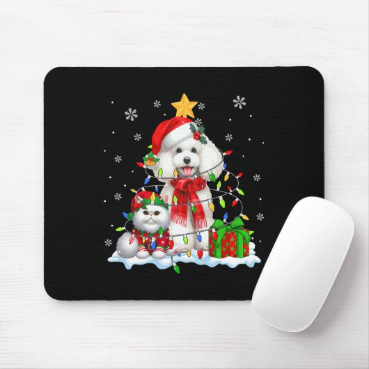 Kerstman Poedel met Elf Kat Kerstverlichting Eigen Muismat (Met muis)