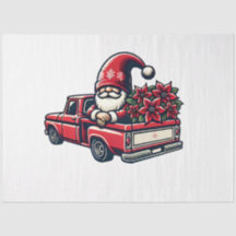 Kerstman Poinsettia Santa Gnome in pick-up truck