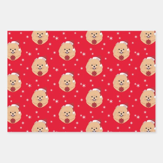 Kerstman Pomeranian Dog Snowflake Inpakpapier Vel (Voorkant 2)