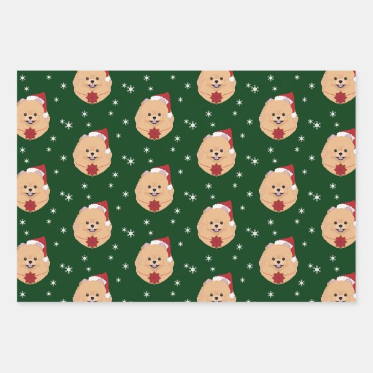 Kerstman Pomeranian Dog Snowflake Inpakpapier Vel (Voorkant)
