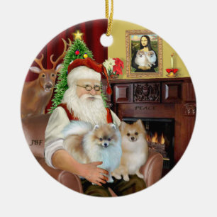 Kerstman - Pomeranians 9two) Keramisch Ornament