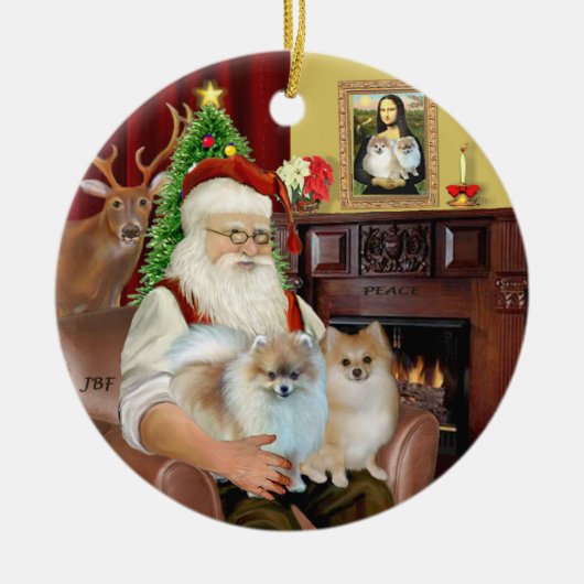 Kerstman - Pomeranians 9two) Keramisch Ornament (Voorkant)
