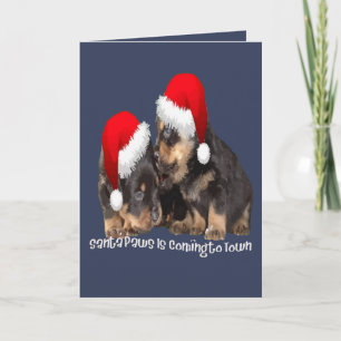Kerstman Pootjes Komt in de Stad Schattige Rottwei Feestdagen Kaart
