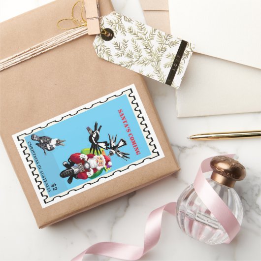 Kerstman Postbode Australische Kerstmis Rechthoekige Sticker (Geschenken)