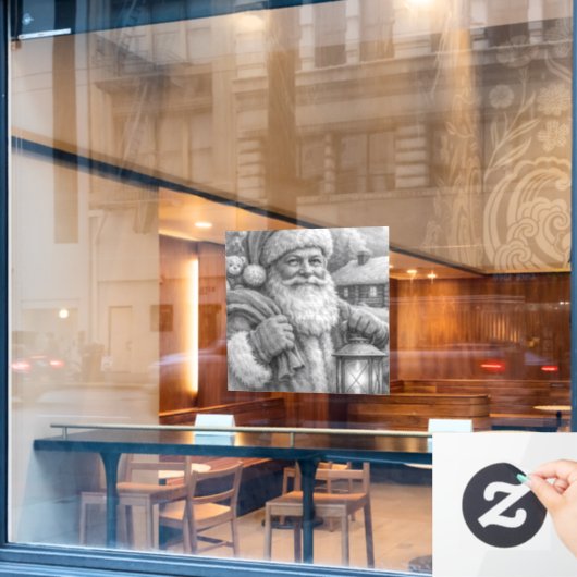 Kerstman Potloodschets Ramensticker Raamsticker (Cafe Raam)