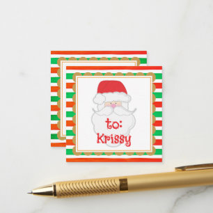 Kerstman Preppy Strepen Rood Groen Scallop Cadeaub Informatiekaartje