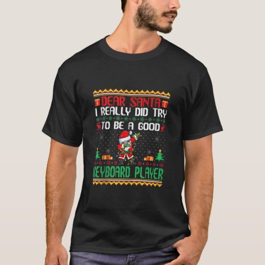 Kerstman Probeer een goede Keyboard Player Grappig T-shirt (Voorkant)