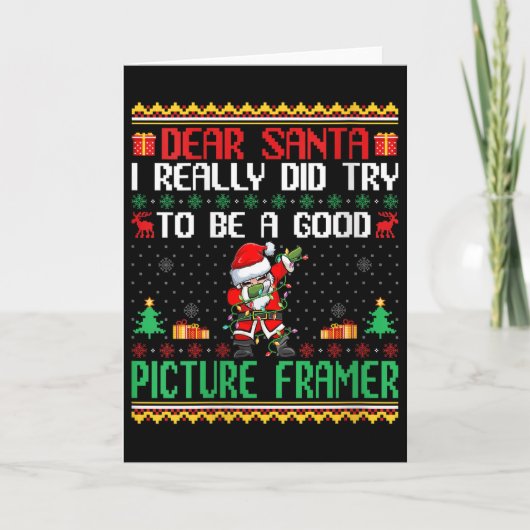 Kerstman probeert een goede lijstenmaker te zijn - kaart (Voorkant)