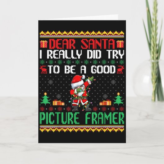 Kerstman probeert een goede lijstenmaker te zijn - kaart (Voorkant)