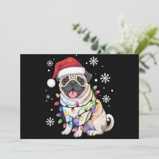 Kerstman Pug Kerstlichten Xmas Hond Liefhebber  Feestdagenkaart (Staand voorkant)