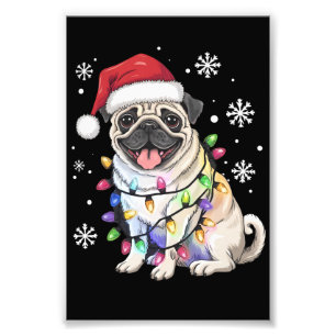 Kerstman Pug Kerstverlichting Xmas Hond Liefhebber Foto Afdruk