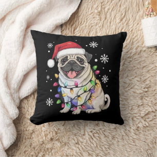Kerstman Pug Kerstverlichting Xmas Hond Liefhebber Kussen