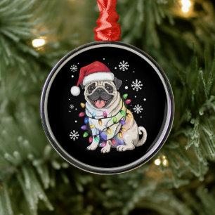 Kerstman Pug Kerstverlichting Xmas Hond Liefhebber Metalen Ornament