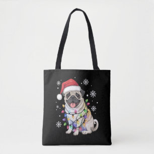 Kerstman Pug Kerstverlichting Xmas Hond Liefhebber Tote Bag