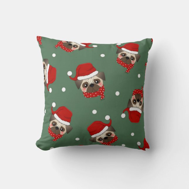 Kerstman Puggle Kerstpatroon Kussen (Voorkant)