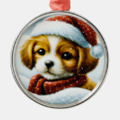 Kerstman puppy Kerstmis Metalen Ornament (Voorkant)