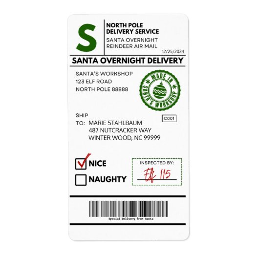 Kerstman Realistisch Verzendlabel (Voorkant)