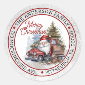 kerstman | Red Truck Christmas Circle retouradres Ronde Sticker (Voorkant)