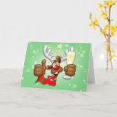 Kerstman Rendier Dronken Grappig Kerstkarakter Kaart (Gele Bloem)