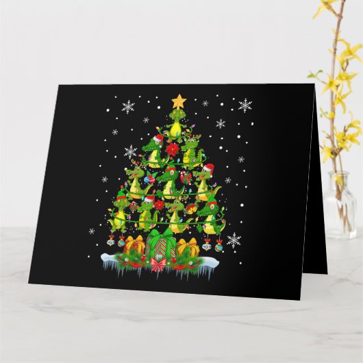 Kerstman Rendier Elf Alligators Kerstboom Licht Kaart (Gele Bloem)