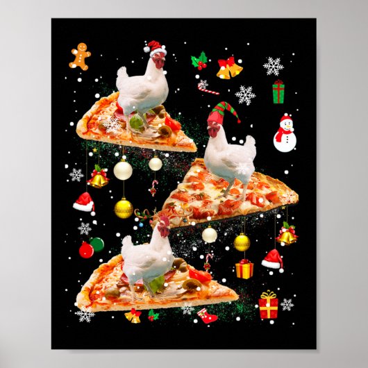 Kerstman Rendier Elf Kip Rijden Pizza Kerstmis Ste Poster (Voorkant)
