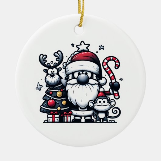 Kerstman, rendier en een kerstboom aap ornament (Voorkant)
