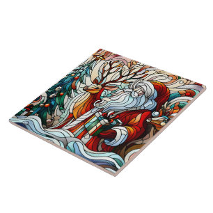 Kerstman, rendier en geschenken van bomen tegeltje