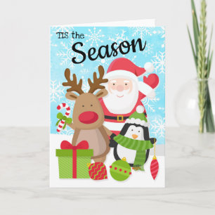 Kerstman, rendier en pinguïn kerst Kaart