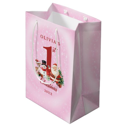 Kerstman, rendier en sneeuwman - Eerste kerst Medium Cadeauzakje (Achterkant Gekanteld)