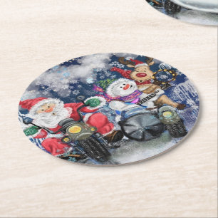 Kerstman Rendier en Sneeuwman Papieren Onderzetter
