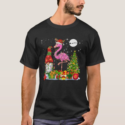 Kerstman Rendier Flamingo Met Kerstkabouter Kerstm T-shirt (Voorkant)