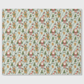 Kerstman & Rendier Gestreepte Kerstcadeauverpakkin Cadeaupapier (Vlak)