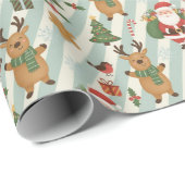 Kerstman & Rendier Gestreepte Kerstcadeauverpakkin Cadeaupapier (Rol Hoek)