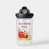Kerstman, rendier in kerstslee personaliseren waterfles (Voorkant)
