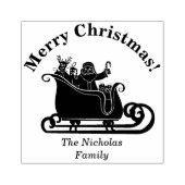Kerstman, rendier in slee Kerstmis familienaam Rubberstempel (Afrduk)