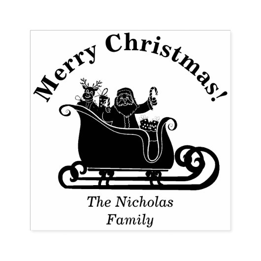 Kerstman, rendier in slee Kerstmis familienaam Rubberstempel (Afrduk)