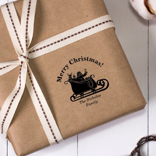 Kerstman, rendier in slee Kerstmis familienaam Rubberstempel