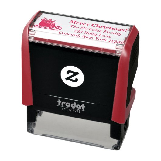 Kerstman, rendier in slee Kerstmis familienaam Zelfinktende Stempel (Product)