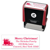 Kerstman, rendier in slee Kerstmis familienaam Zelfinktende Stempel (In situ)