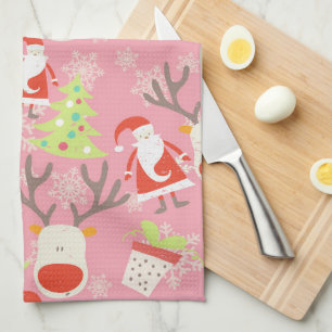 Kerstman, rendier, kerstboom en Plant Theedoek
